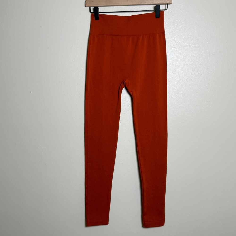 Almost Pink Rust Orange Fleece Lined‎ Leggings High Waist Seamless One Size Gym